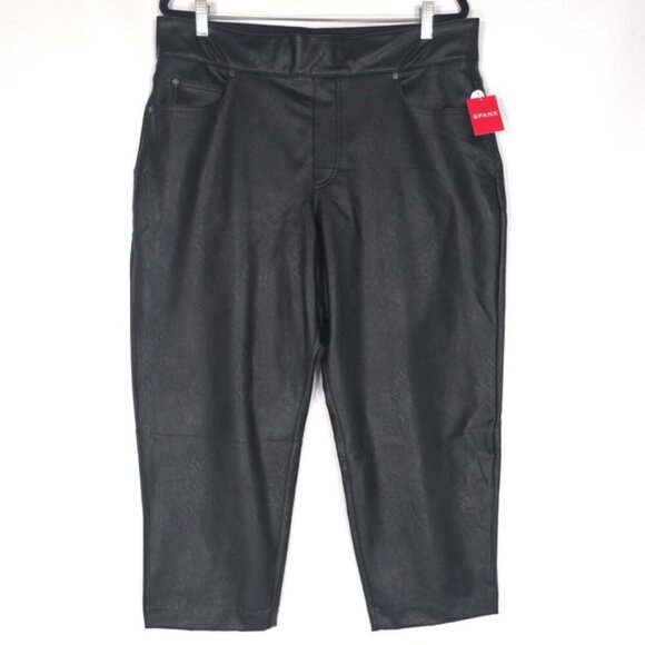 NWT SPANX II Slim Straight Faux Leather Pant Luxe Black 20528Q Women's 1X PETITE - Picture 3 of 14